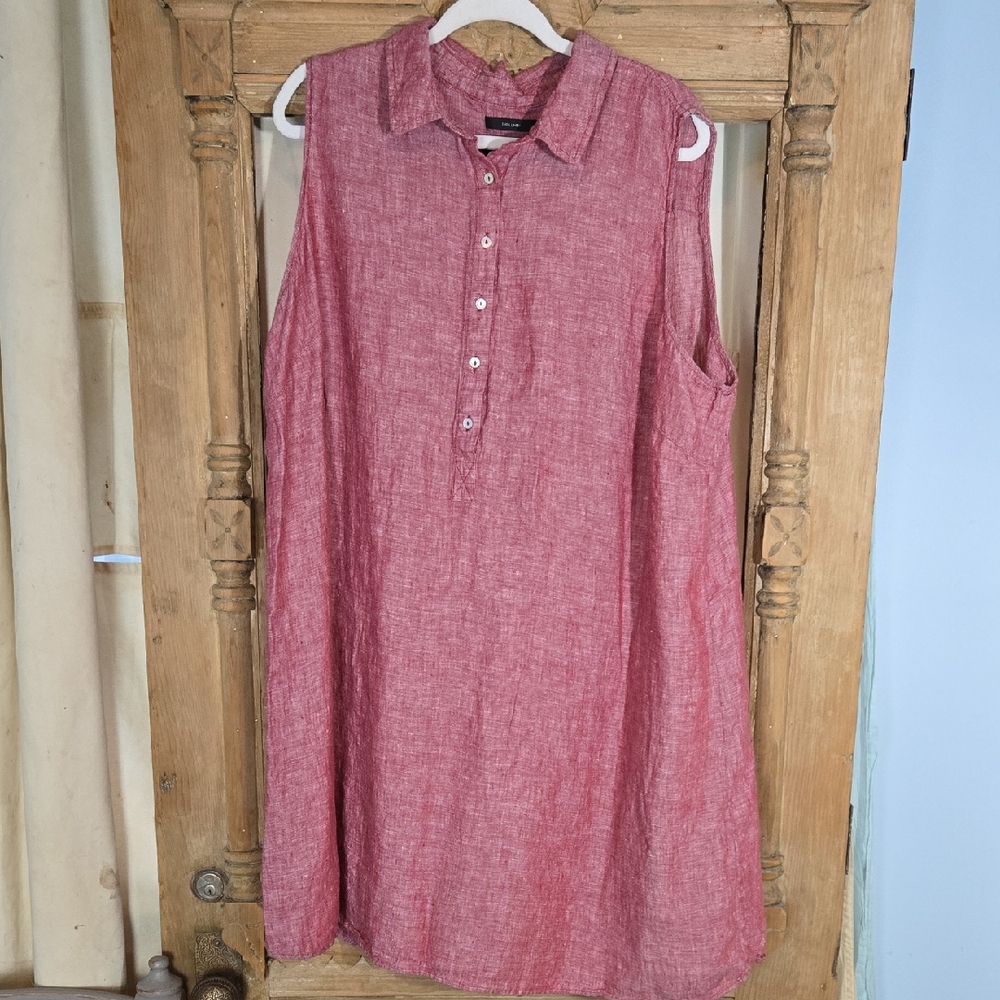 Tahari 100% Linen Sleeveless Red Shirt Dress In Size 3X